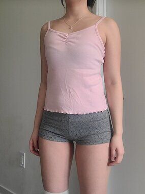 Art Class Y2k Vintage Pink Ribbed Lace Tank Top